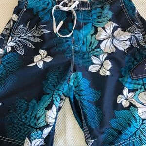 Men’s Speedo Swim Trunks Shorts -Lined, Pockets, Size Large Blue Hawaiian print